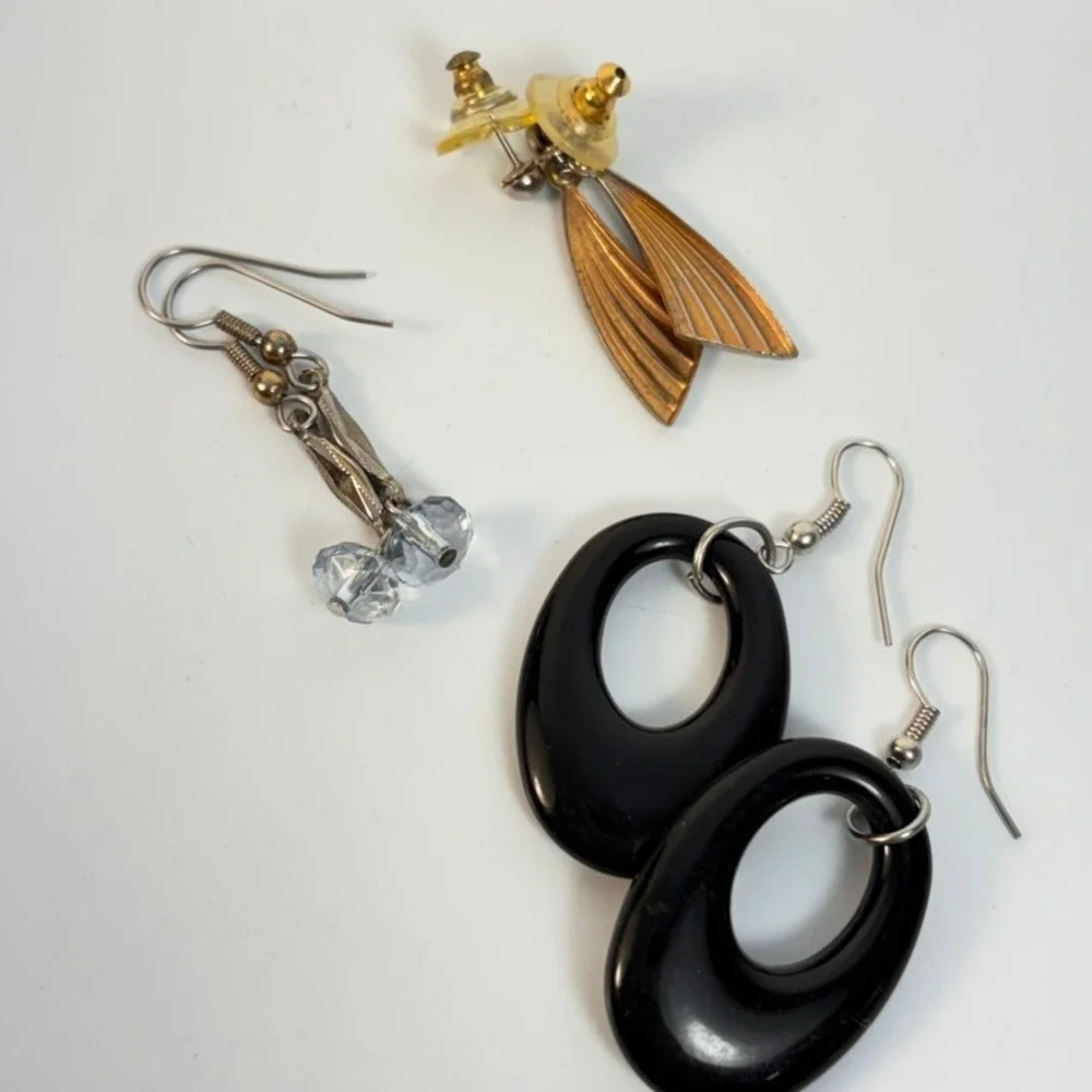 Vintage Earring Lot Black Gold Silver Boho Goth Piratecore 3 Pairs